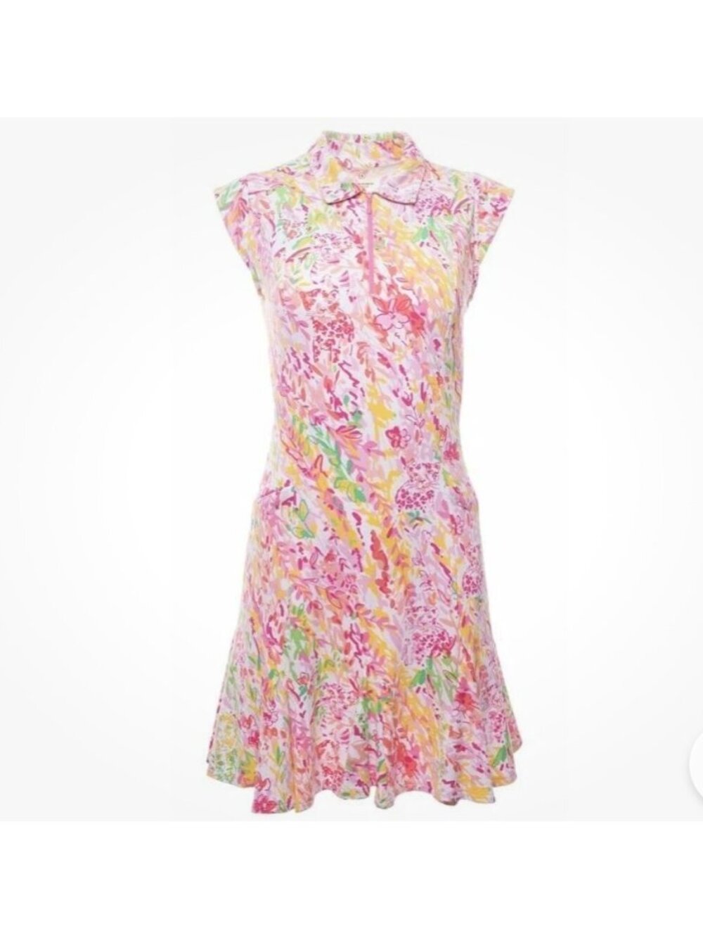 IBKUL Cat Cay XS Polo Dress Performance Outdoors Athletic Golf Pink Floral - Picture 2 of 11